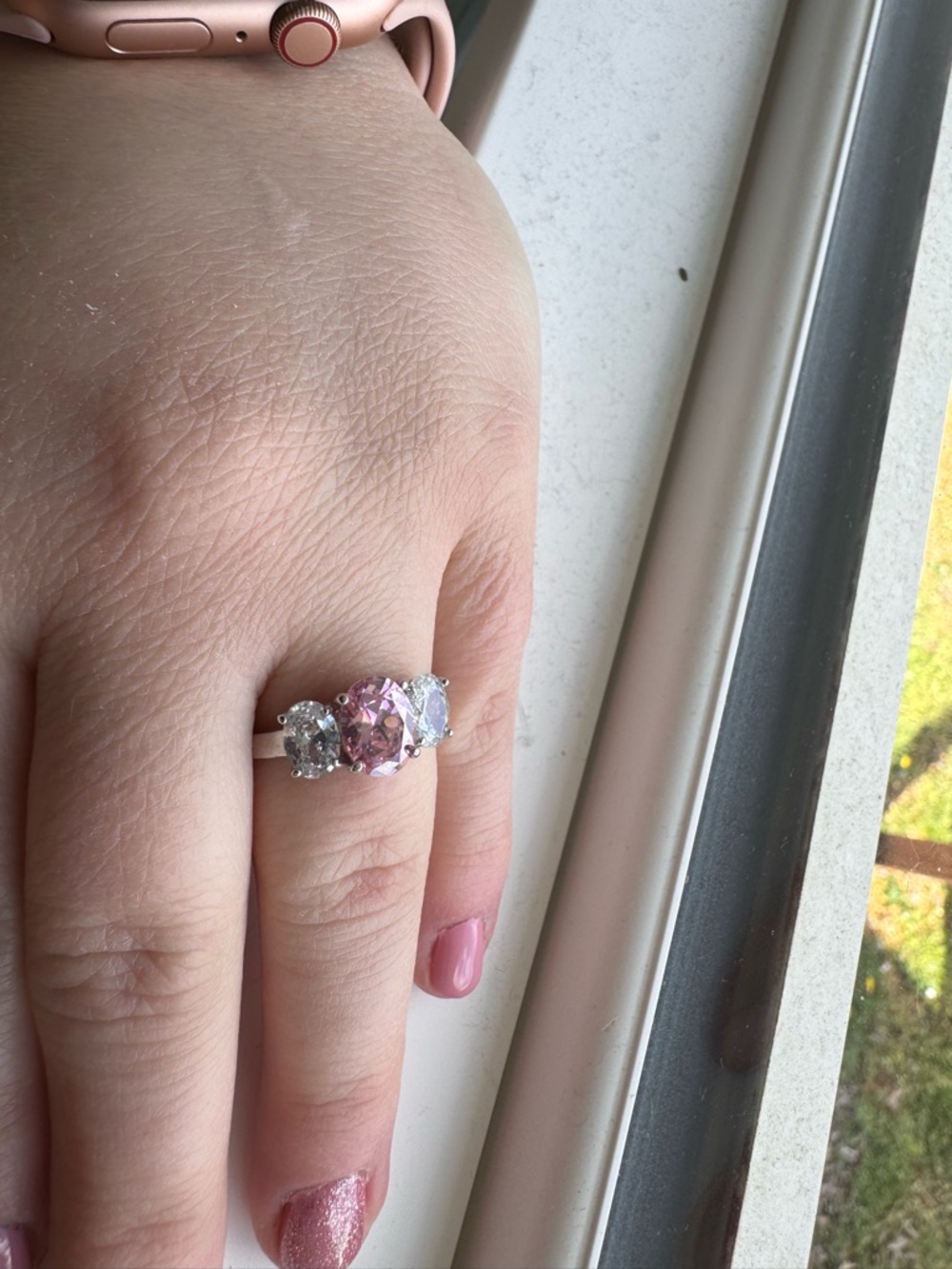 Sterling Silver Pink and White Topaz Three-Stone Ring